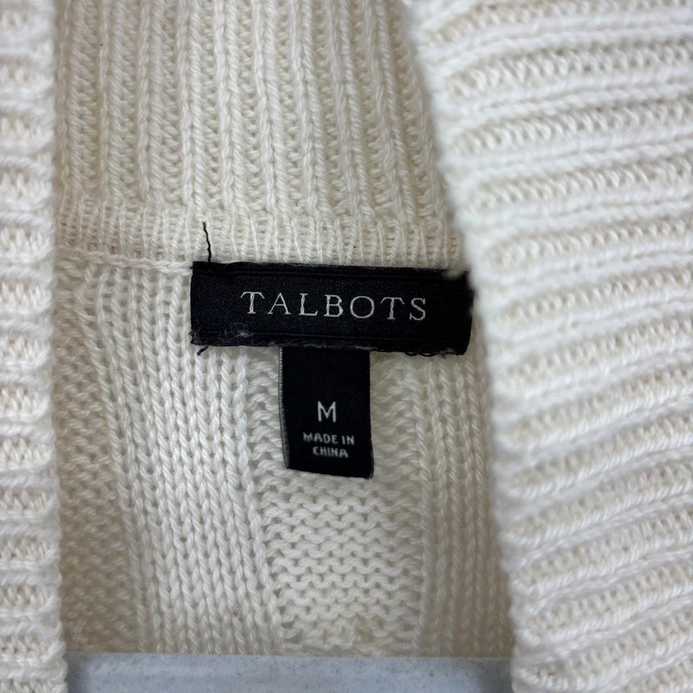 Talbots Women Cardigan Long Sweater Ivory Wooden Button Accent Wool Blend Medium